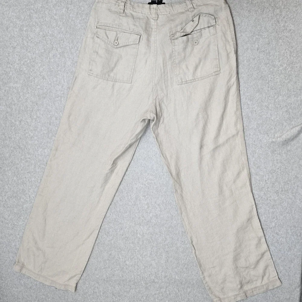 International Male Men Pants 34 Beige Linen Dress Pants Button 30